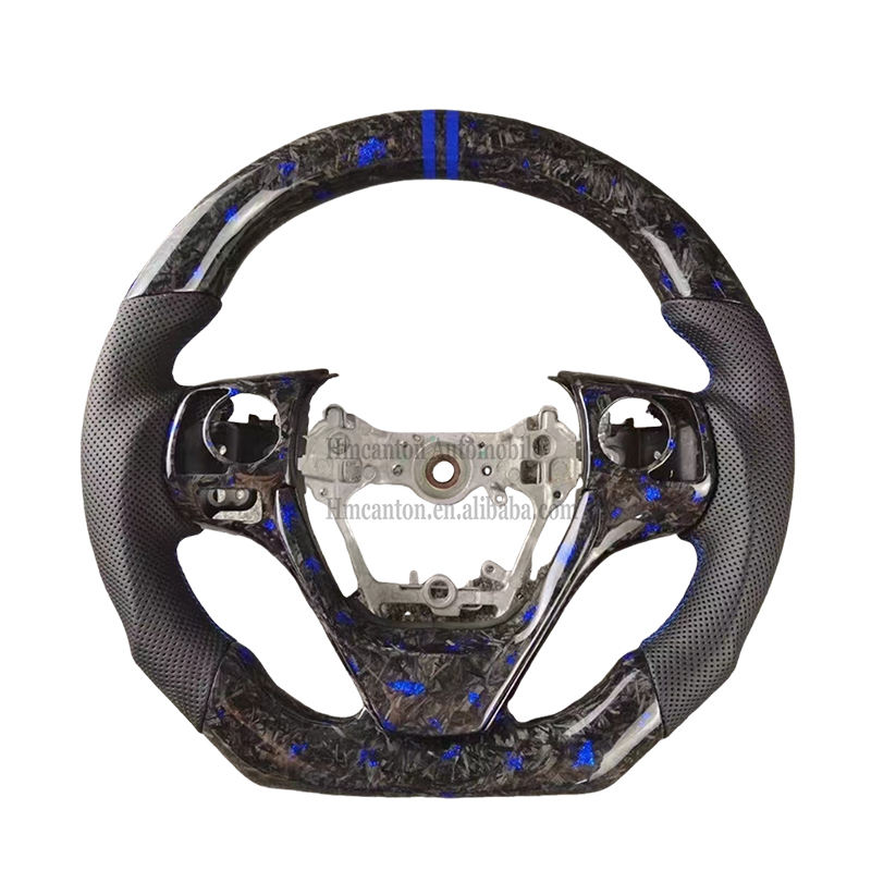 Carbone forgé + cuir perforé + bande bleue Stitc