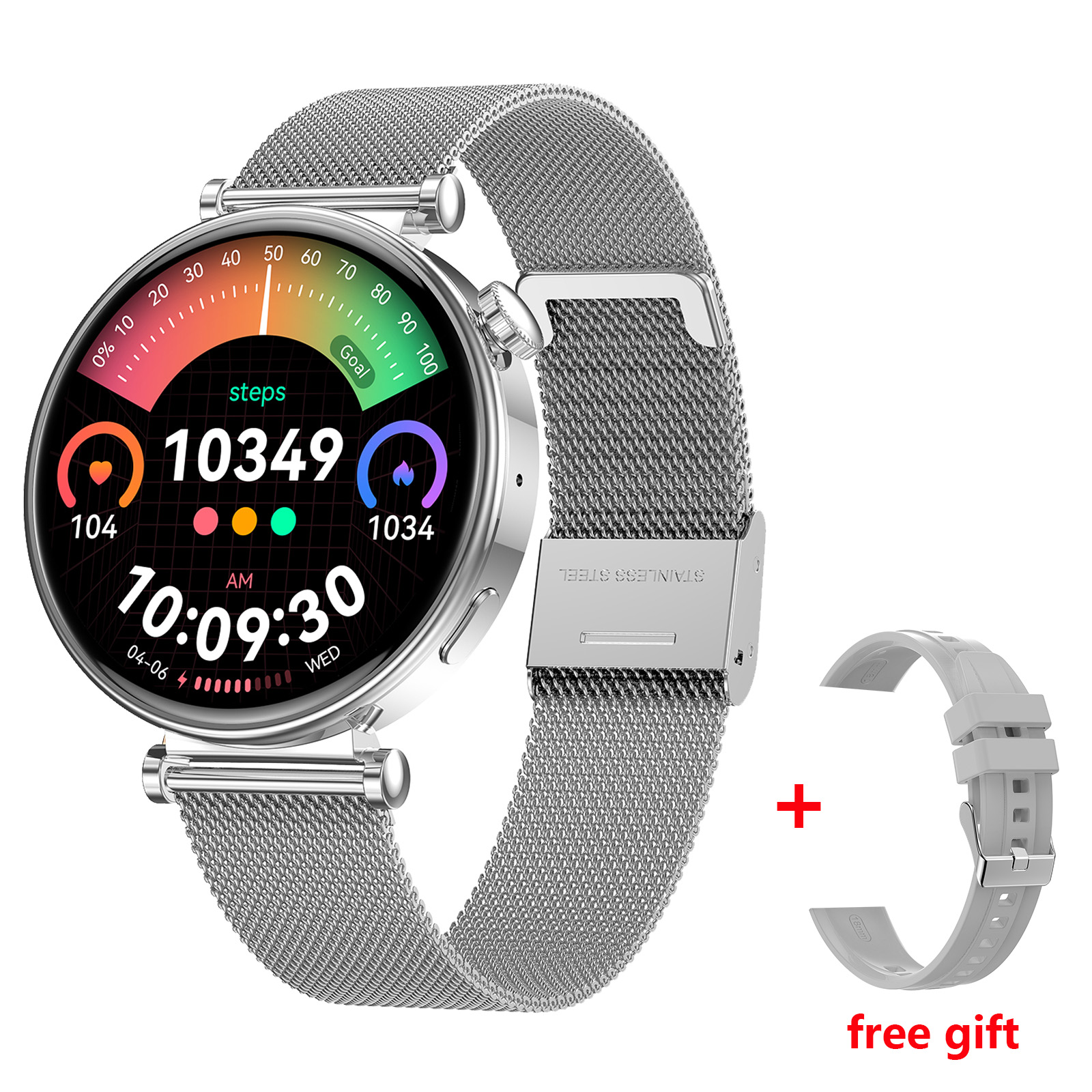 silver-metal+silicone strap