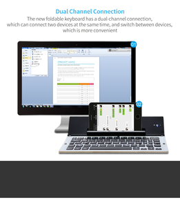 Tastiera Bluetooth pieghevole Wireless a tre sistemi Dual Channel telefono cellulare Tablet tastiera portatile in lega di alluminio - Product Image 4