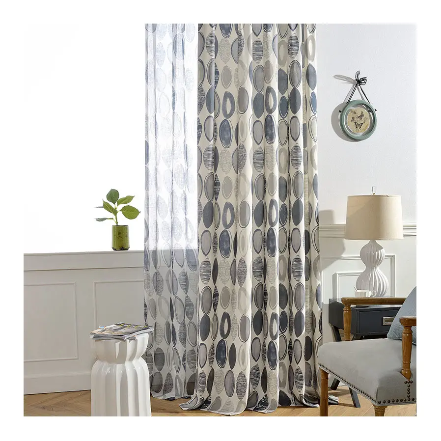 Cortinas opacas con estampado de patrón ovalado gris, tela textil para cortinas, telas en rollo en Italia para la sala de estar