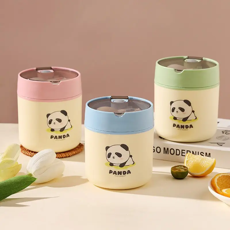 Taza de sopa de acero inoxidable de doble pared de 530Ml de grado alimenticio, contenedor de comida de estilo de dibujos animados con bolsa térmica, fiambrera para niños con imagen de Panda