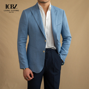 Traje de solapa de lino de verano estilo coreano viajero moda tendencia Slim Fit hombres traje Casual