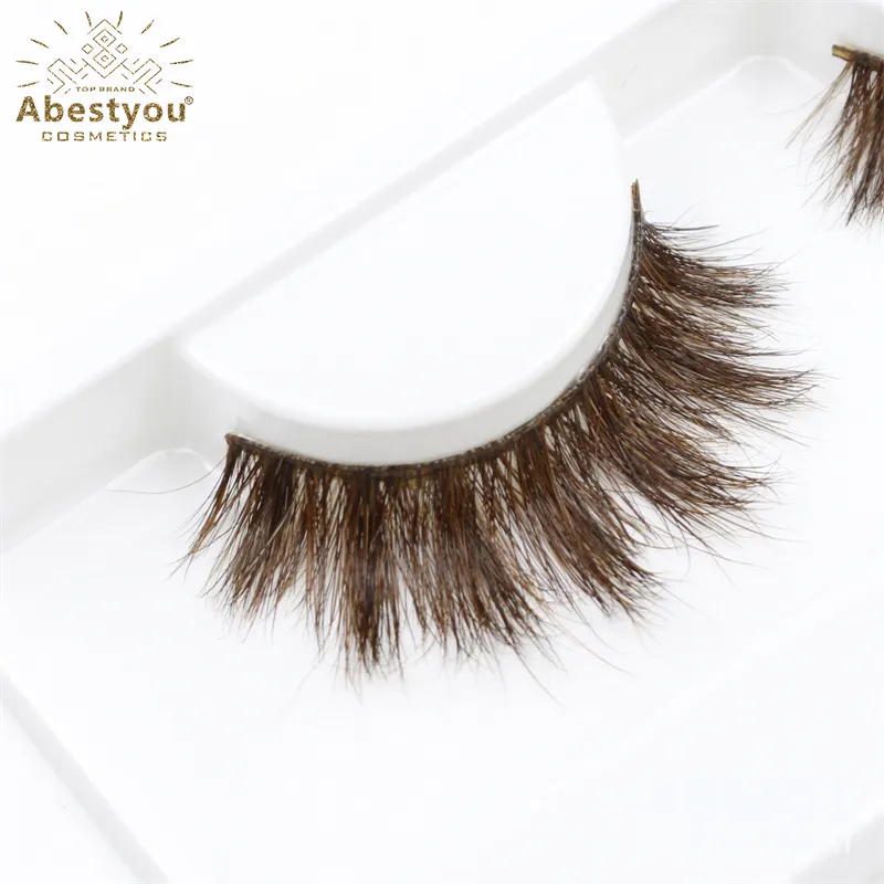 Abestyou bande de cils en cheveux de vison de couleur marron chocolat avec boîte personnalisée 1 paire de cils en bande incurvée cils en bande transparente