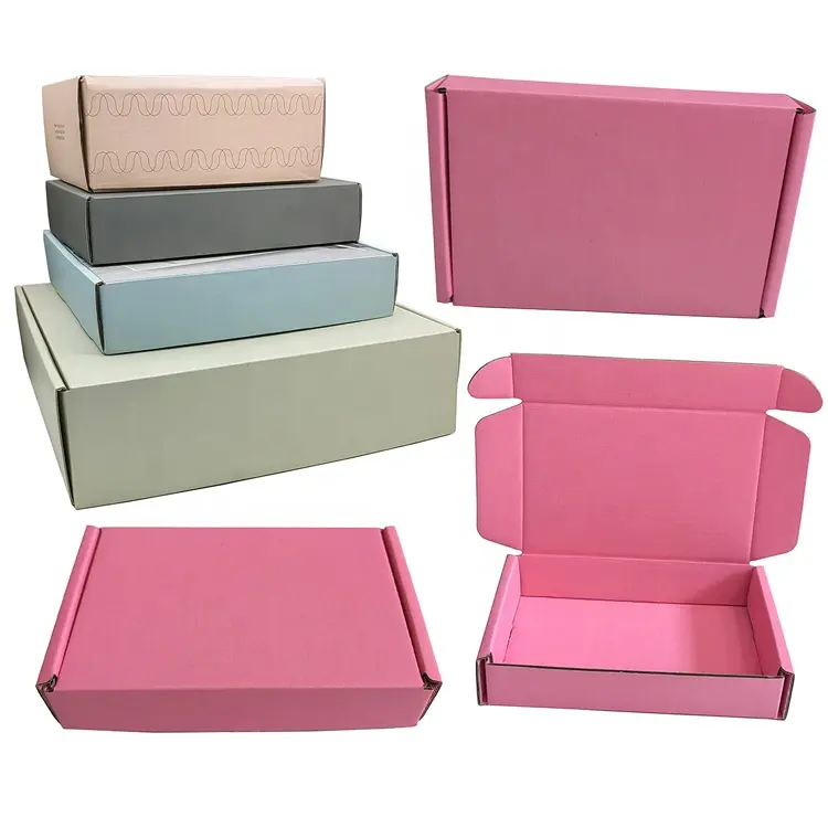 Caixa de transporte para embalagem de lingerie de papelão ondulado rosa com logotipo do fabricante OEM/ODM impresso personalizado