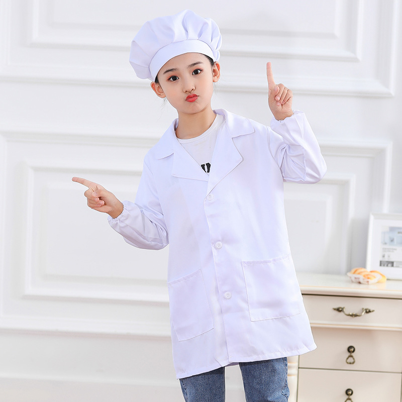 Bata blanca manga larga gorro de chef blanco