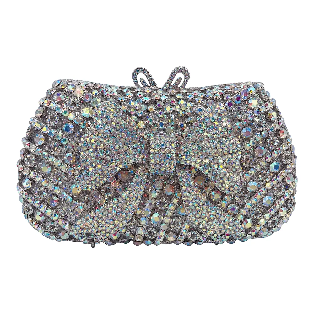 Boutique De Fgg novedad mujeres arco embrague cristal noche bolsos estuche rígido Metal Minaudiere diamantes de imitación bolsos boda fiesta monedero