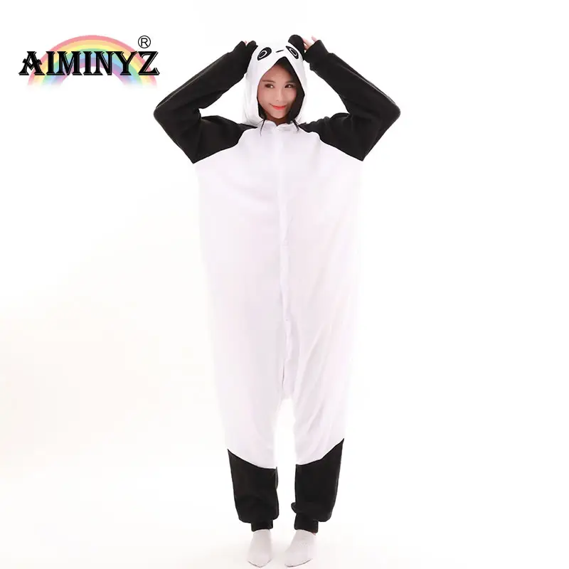 AIMINYZ toptan kış kadın pijama Polar Polar hayvan Adult pijama Cosplay kostüm pijama yetişkin Panda için Hoodie