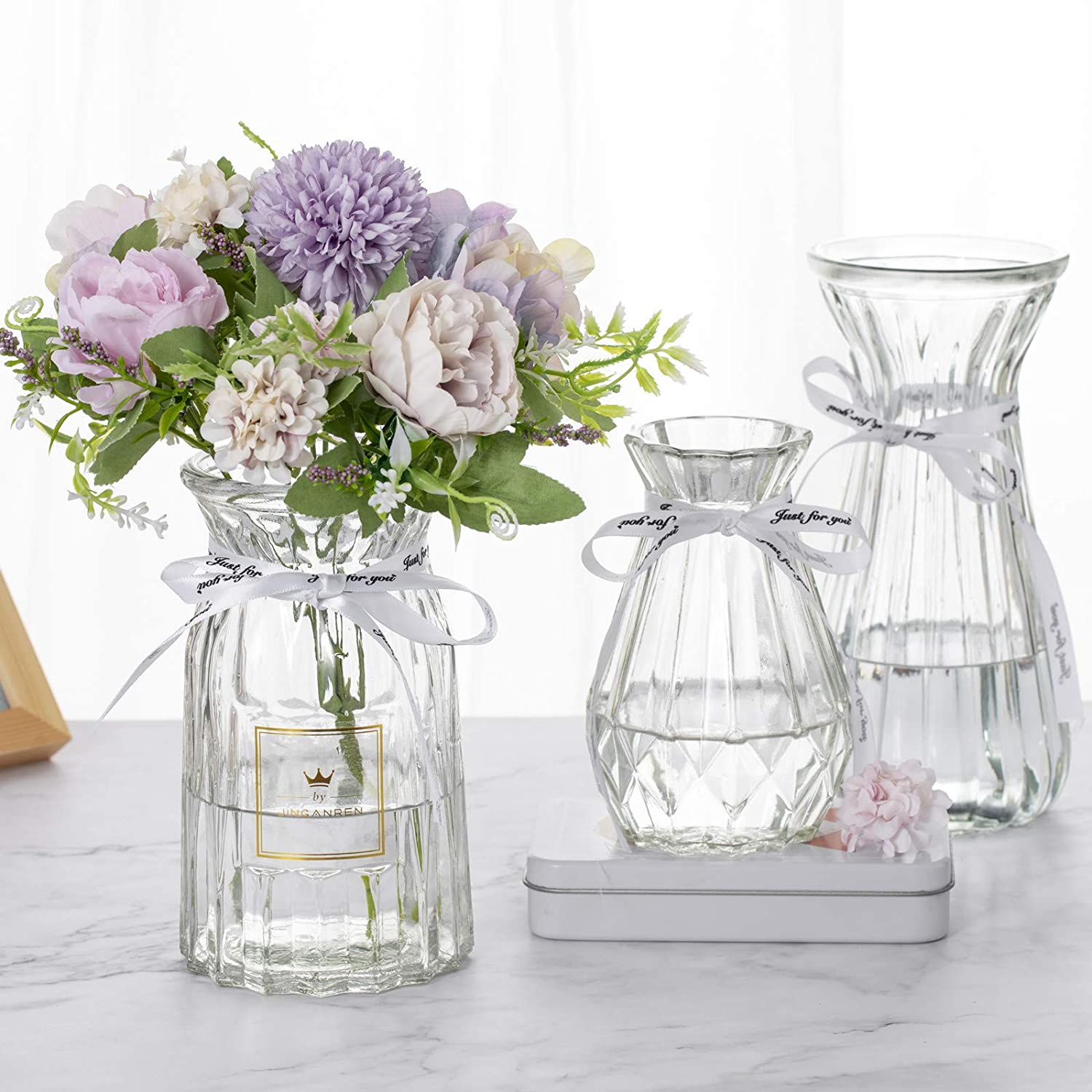 Modern Simple Style Handmade Lead Free Crystal Factory Price Transparent Glass Vases Set of 3 Size for Home Living Room
