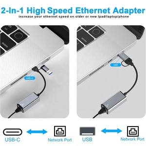 Xput铝2合1 usb-a C型适配器USB 3.0 C型至有线10/100/1000Mbps千兆RJ45以太网局域网网卡适配器 - Product Image 2