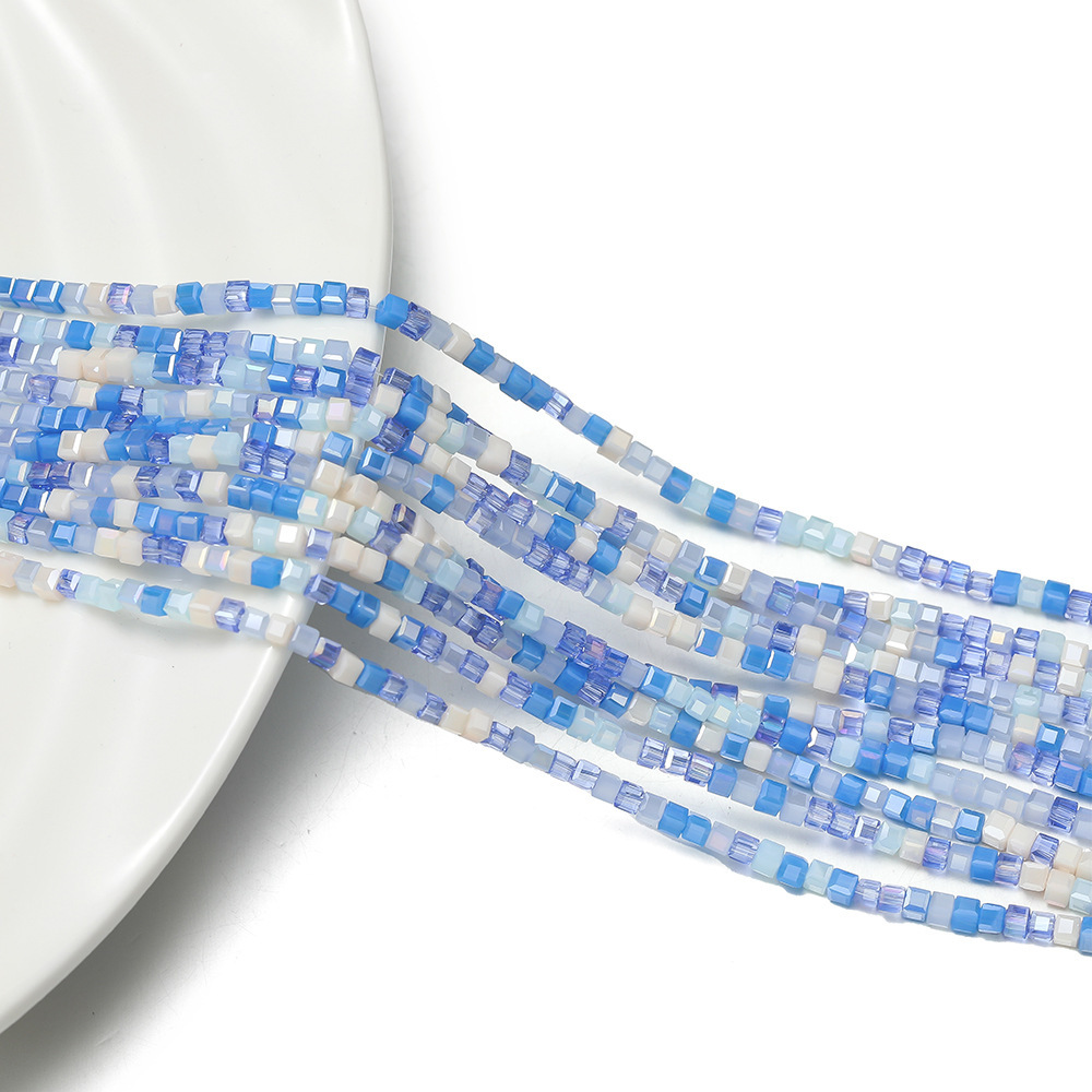 2mm Crystal Mixed Color Square Beads - Blue Series