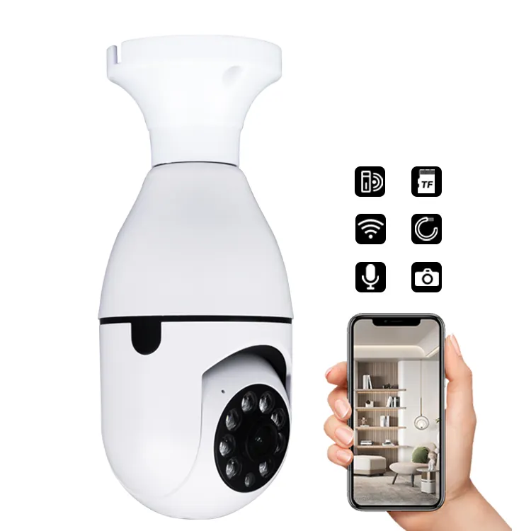 Câmera de vigilância residencial, lâmpada inteligente e27, 1080p, hd sem fio, wi-fi, cctv, rastreamento automático, monitoramento de segurança, câmera inteligente ptz