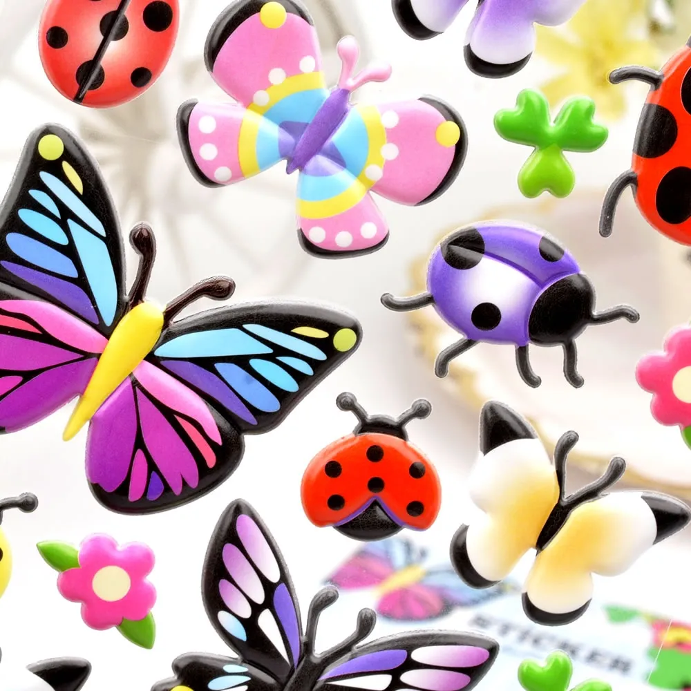 Hochwertige Kleber niedlichen Cartoon Tiere Schmetterling geschwollenen Aufkleber 3d Blatt Glitzer Aufkleber Schaum Aufkleber