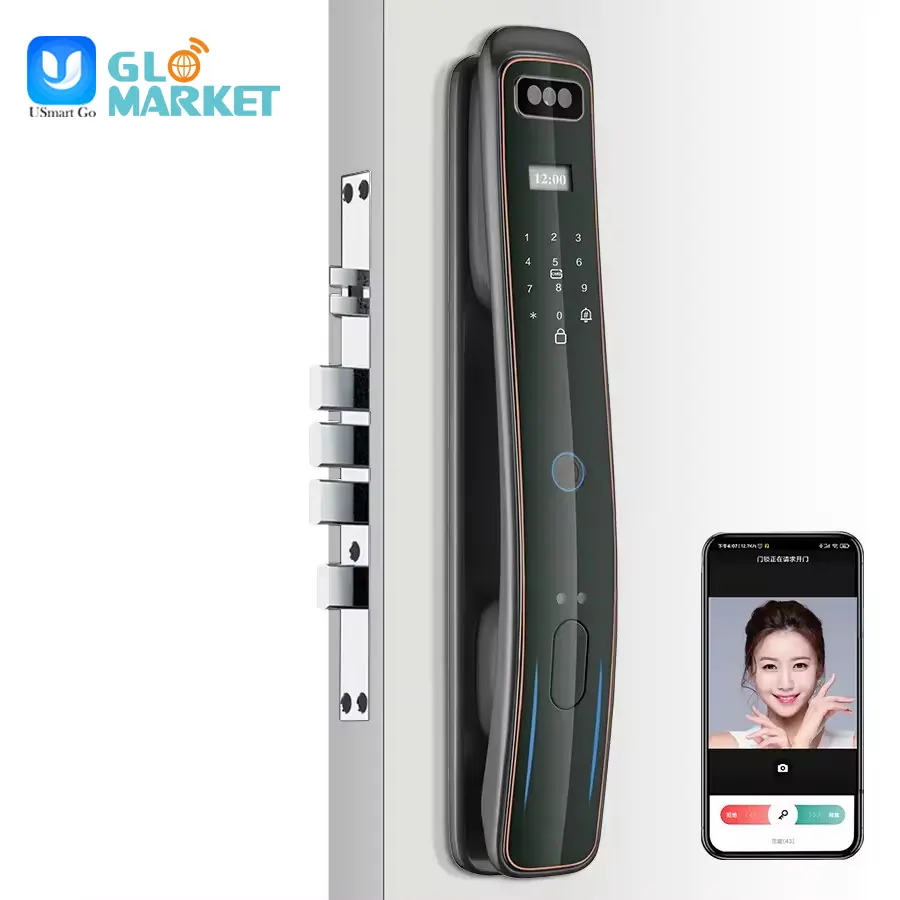 Glomarket Security Fully Automatic Visual Intercom Smart Lock 3d Face Recognition Biometric Fingerprint Cerradura Inteligente