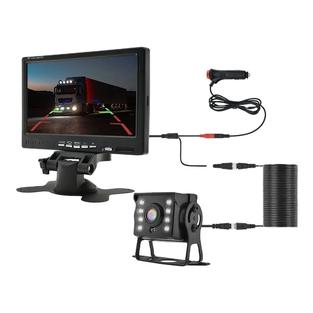 Caméra de recul pour voiture 7 "HD Monitor Trailer 9-36V LED Caméra étanche avec écran Installation facile pour le stationnement des camions