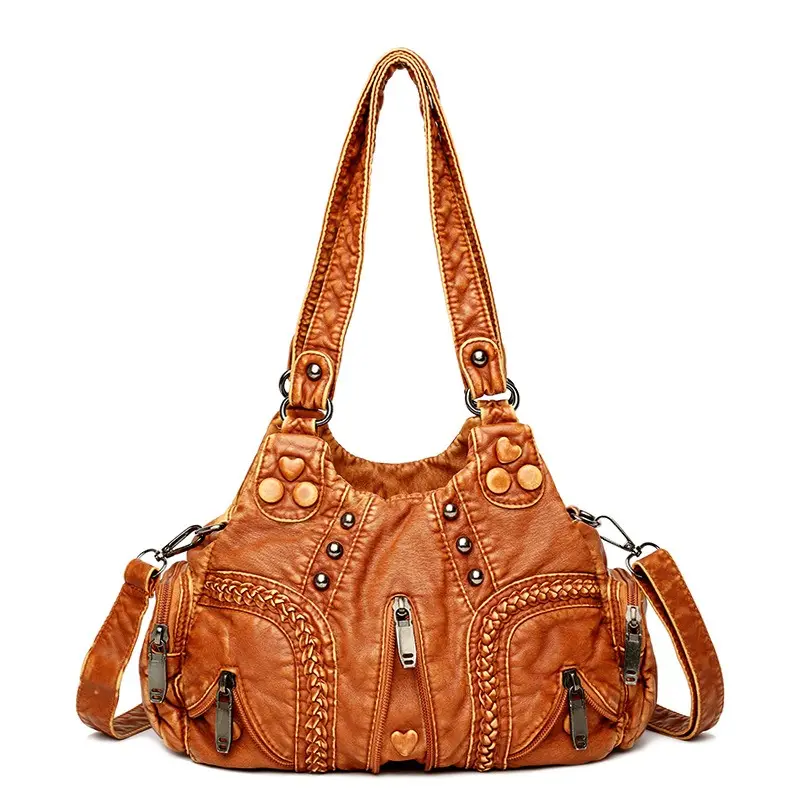 Nouveau rétro femmes grande capacité sac à main épaule sac à bandoulière chaînes mode tendance fermeture à glissière étanche Polyester PU