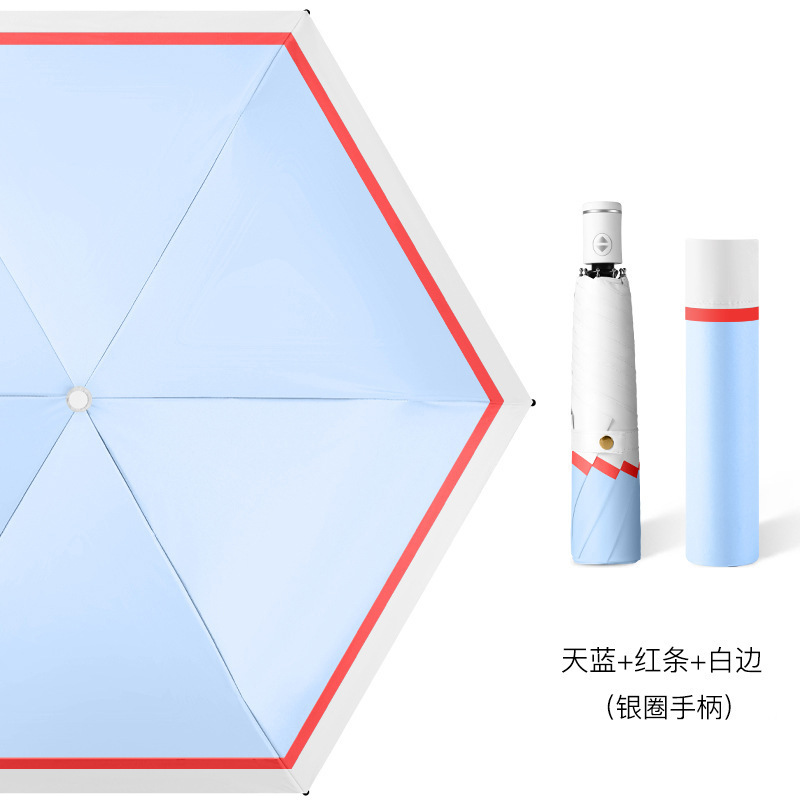 Bleu ciel + bande rouge + bord blanc (poignée anneau argenté)
