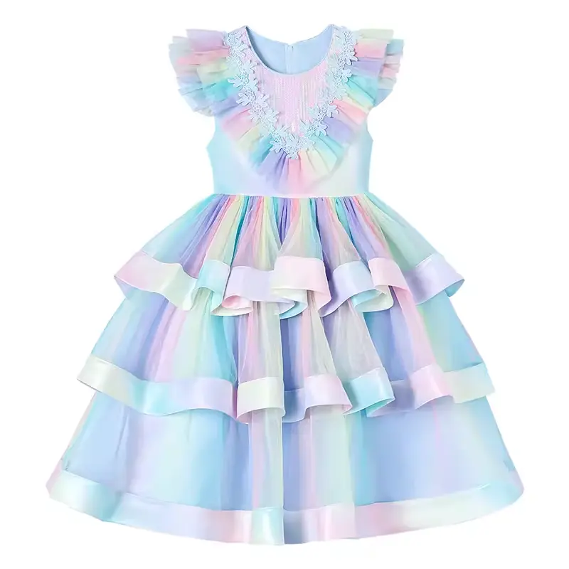 Nuevo producto, vestido infantil de tela arcoíris de explosión, vestidos para niñas, vestidos para niñas