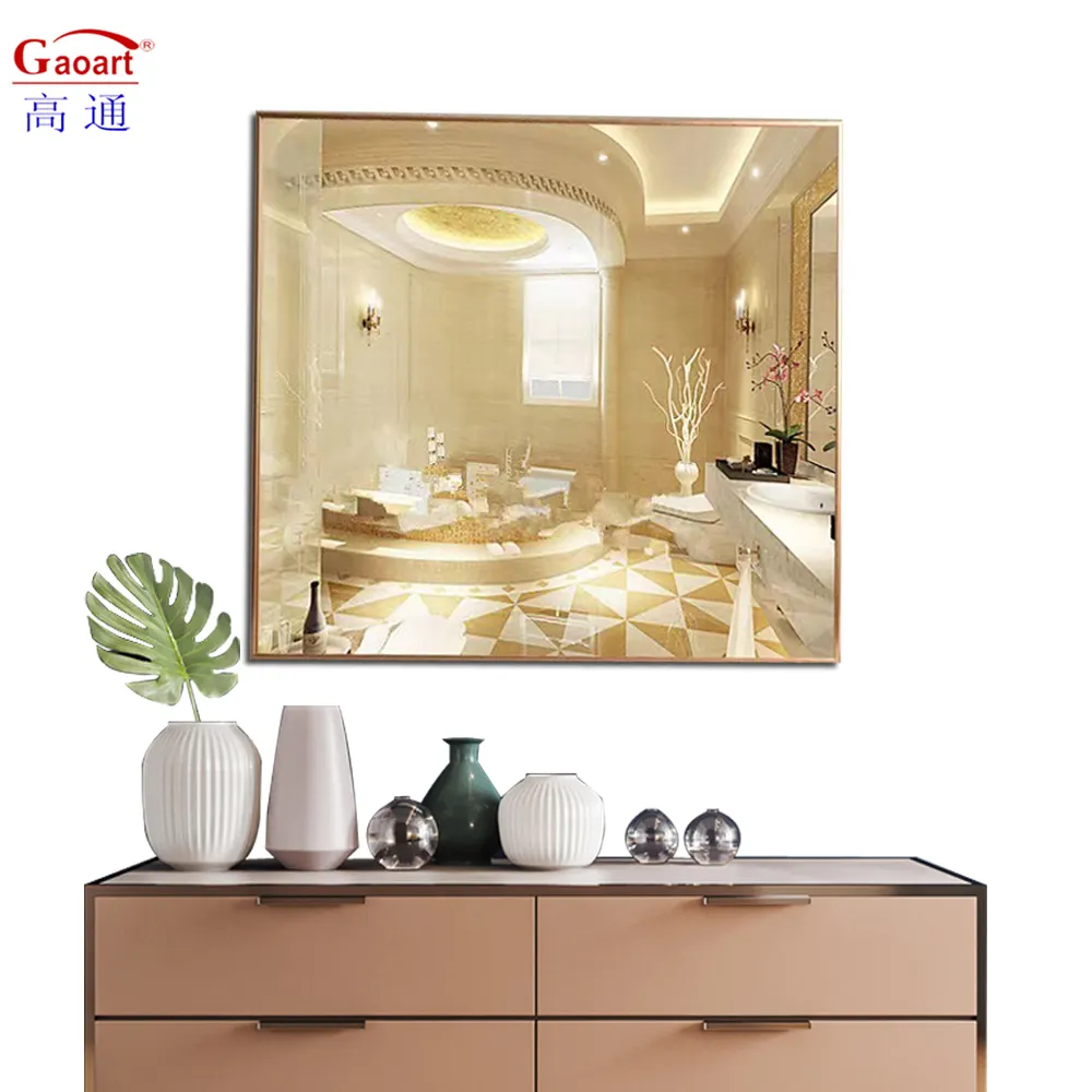 Struttura di moda in metallo bagno incorniciato parete oro grande a base di alluminio moderno camera da letto decorazione in alluminio specchio