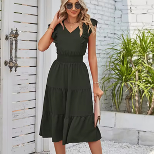 हॉट-सेलिंग ग्रीष्मकालीन फैशन वी-गर्दन स्तरित कमर ठोस रंग सुंदर सेक्सी महिलाओं के कपड़े - Product Image 5