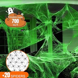 Cadılar bayramı ev ve parti dekorasyon için örümcek seti ile noctiluspider örümcek Web elastik floresan örümcek Web - Product Image 2