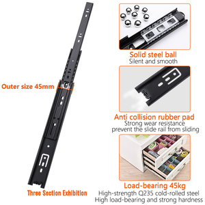 AOLISHENG สไลด์ลิ้นชักแบบยืดหดได้หนา45มม.,รางลิ้นชักตู้ห้องครัวแบริ่งบอลขยายได้เต็มสามส่วนไร้เสียง - Product Image 3