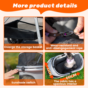 รถเข็นสัตว์เลี้ยงแบบพับได้หรูหราพร้อมที่ใส่สุนัขระบายอากาศได้รถเข็นกลางแจ้งสำหรับสัตว์เลี้ยงคุณสมบัติที่สำคัญสามารถพับเก็บได้หรูหรา - Product Image 5