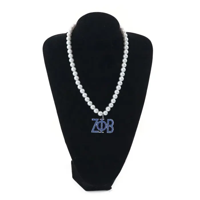 Collana greca nuova Sorority collana di perle e strass di cristallo Zeta PHI Beta Soror lettere collana a catena di perle