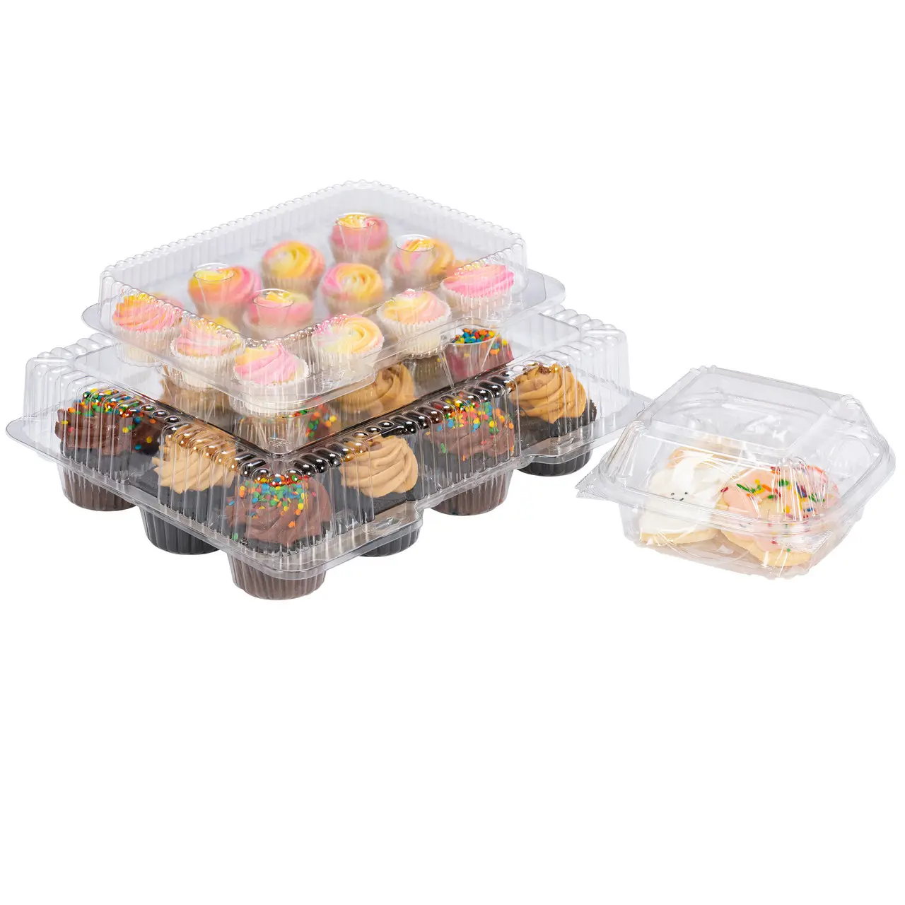कप केक कंटेनर प्लास्टिक डिस्पोजेबल एकल 2 4 6 12 कप पारदर्शी स्पष्ट ढक्कन के साथ व्यक्तिगत कप केक बॉक्स और पैकेजिंग