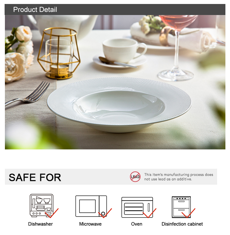 Hotel Ware Porcelain Wide Rim Deep Ceramic Pasta Plate