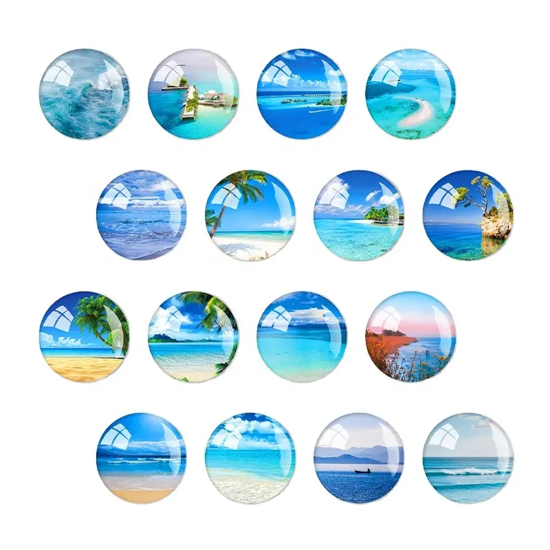Olas personalizadas Vista a la playa Paisajes Cúpula Cristal Mar Nevera Imán Seaside Tourist Souvenir Refrigerador con imanes