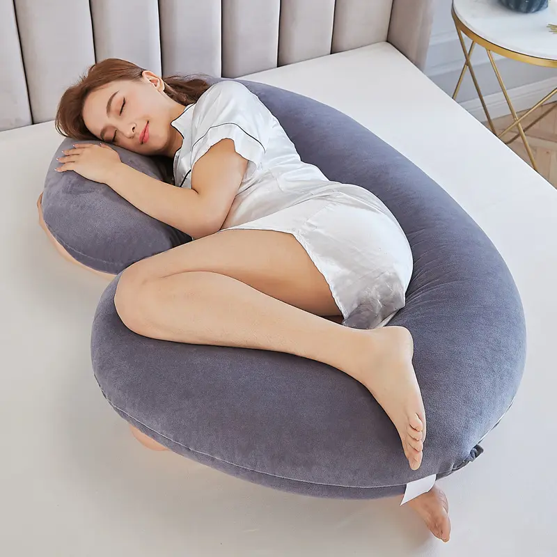 Veludo de alta qualidade Tipo C travesseiro maternidade corpo inteiro Travesseiro gravidez removível confortável