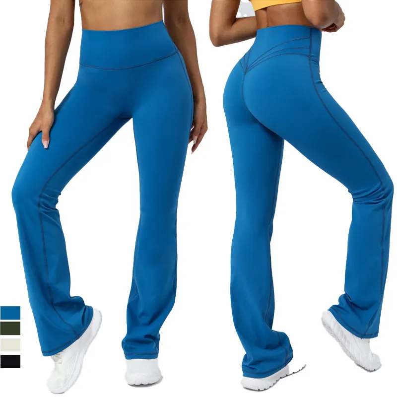 Dance Studio Bell Bottom Leggings Fitness Logotipo personalizado Gimnasio Entrenamiento Sin costuras Cintura alta Pantalones para mujer Conjunto Yoga Flare Sweat Pants
