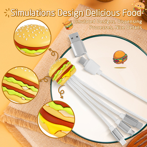 Creativity Food Pizza Design 4in1 Charger Cord Multi <strong>Input</strong> USB C Nylon Braid Type C Universal USB 4 in 1 Charging Cable