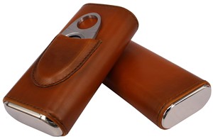 זול 3 אצבע pu עור cigar עם פרה מותאם אישית חותך פרה-תיק סיגר