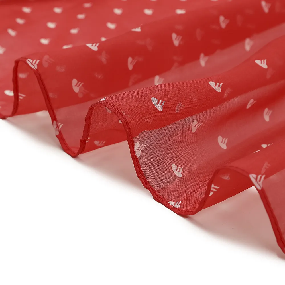 Vente en gros de foulards personnalisés soyeux imprimés à la main de créateur avec logo d'entreprise personnalisé Écharpe en mousseline de soie rouge partout avec logos pour femmes