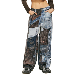 JAYDEN Custom <strong>Digital</strong> Printing <strong>Distinctive</strong> Pattern Denim Jeans Graphic Print 100 % Cotton Wide Leg Denim Loose Baggy Jeans Men