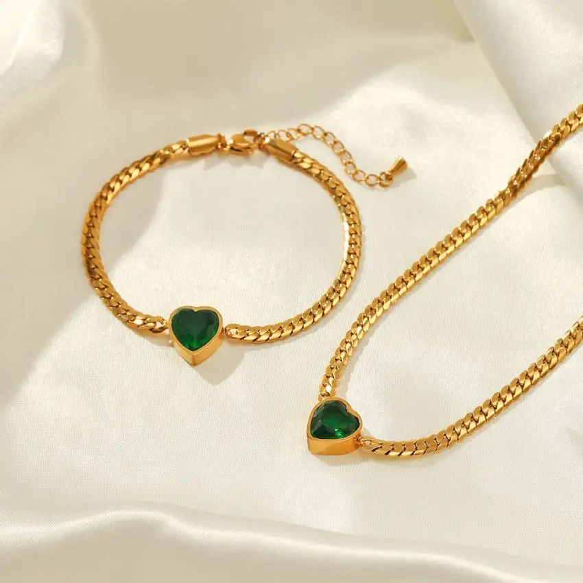 Perhiasan baja tahan karat liontin kristal berbentuk hati kalung dan set Gelang seri perhiasan untuk ibu dan pacar