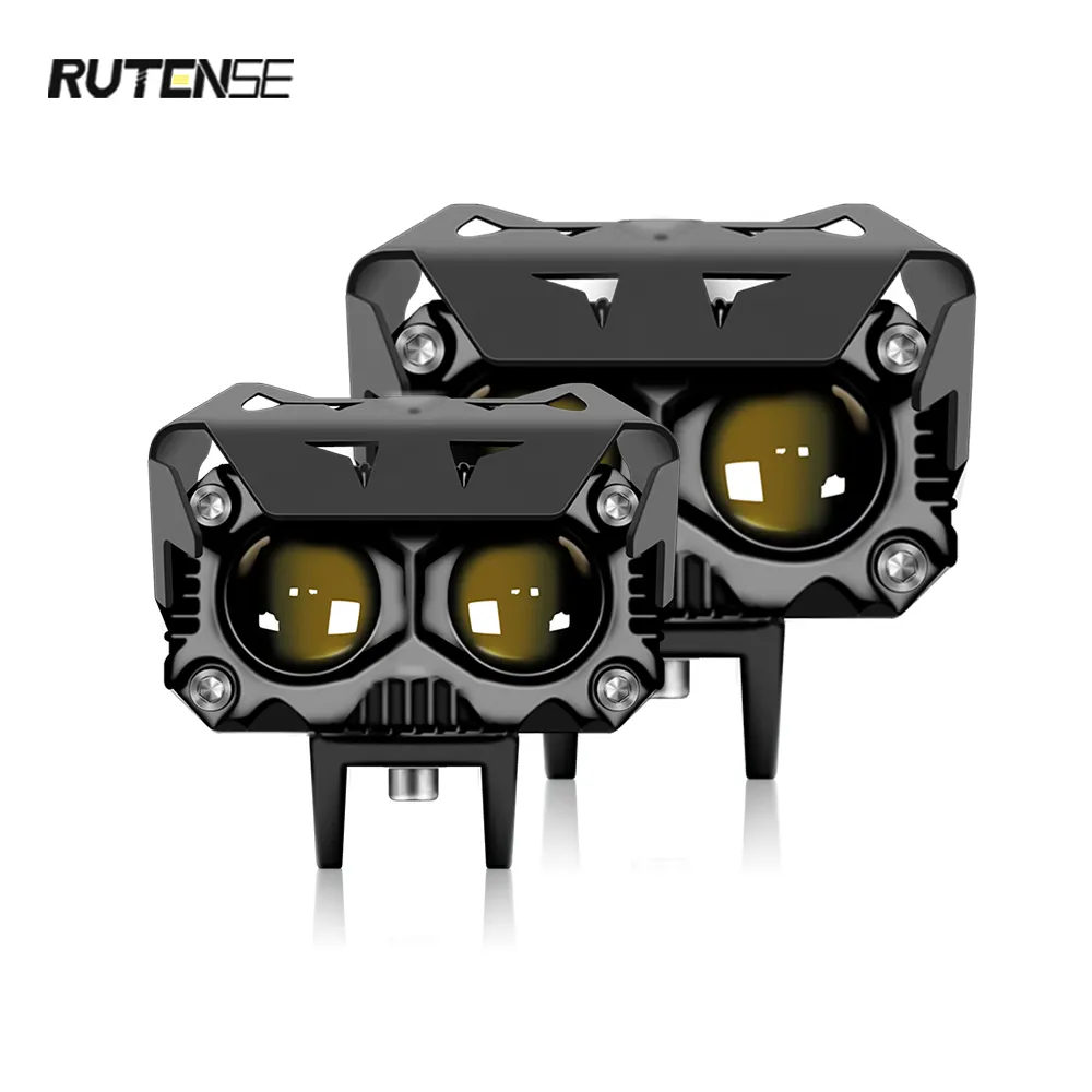 Rutense farol de led para motocicleta, atacado, duas cores, led, feixe alto e baixo, luzes de neblina, motocicleta