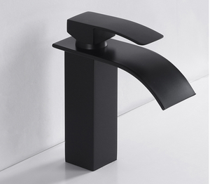 Đen Matt đơn xử lý sàn gắn vòi nước thép không gỉ lạnh nước nóng Mixer thác nước lưu vực vòi nước - Product Image 3