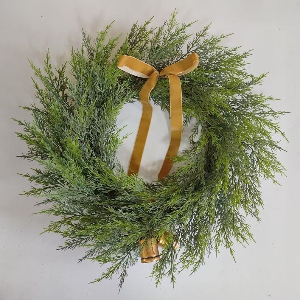 2 bells + ribbon pine leaf wreath (hard glue)