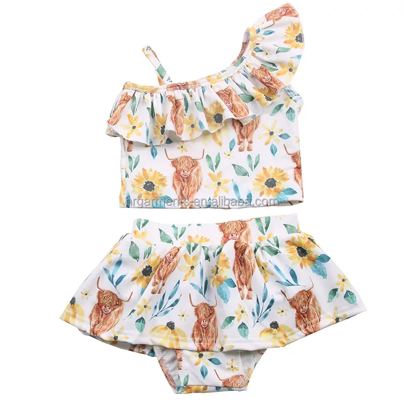 Conjunto de 2 peças para bebê, padrão floral, moda praia, biquíni para meninas, maiô