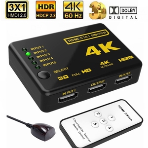 <strong>5</strong> in <strong>1</strong> Out 4K <strong>HDMI</strong> 2.0 Switch 5X1 HDMI2.0 <strong>Switcher</strong> with IR Remote Control HDCP 2.2 4K@60Hz HDR Converter for PS4 PS5 Apple TV - Product Image 5