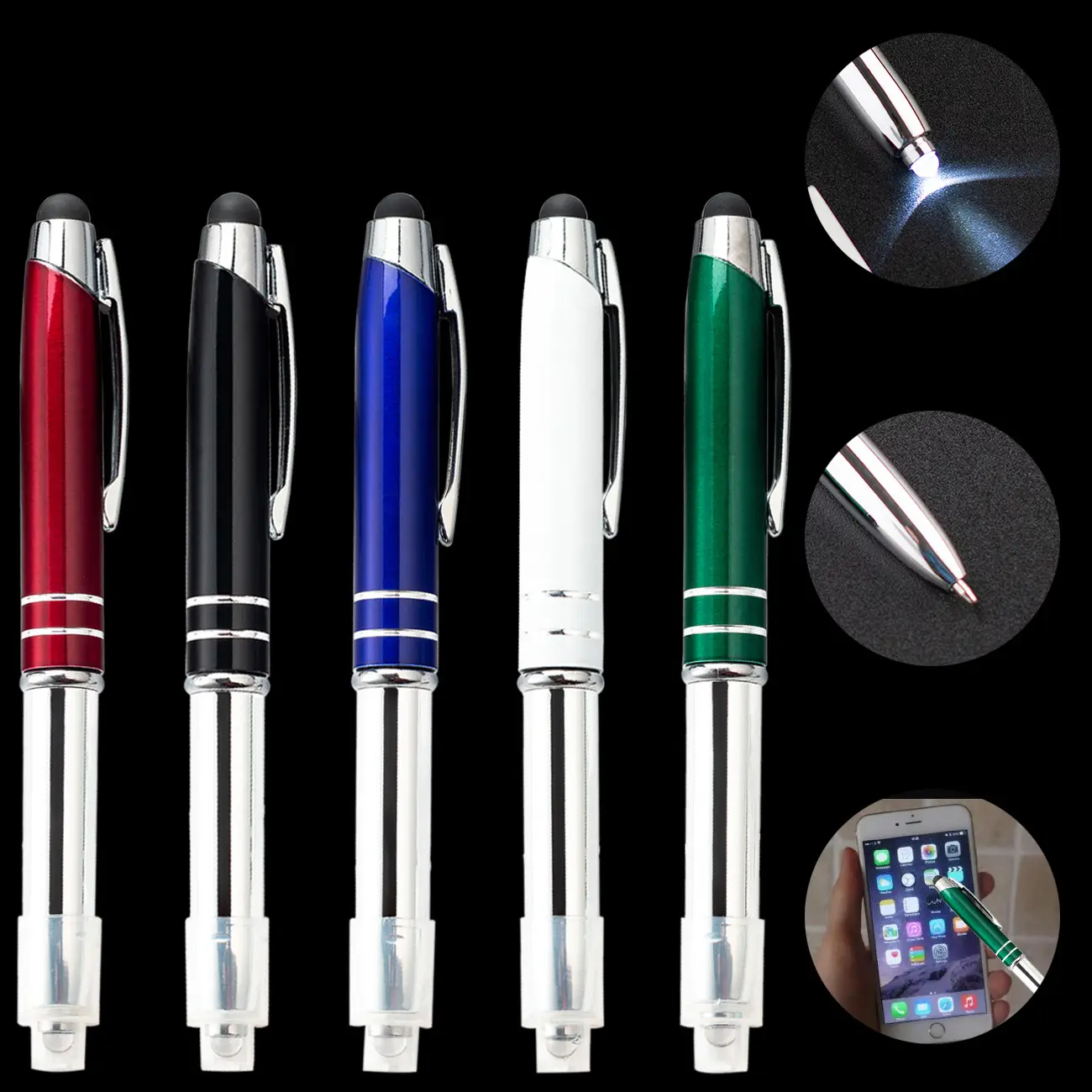 قلم حبر جاف مضيء MP-116 بشعار مخصص وضوء LED بسعر الجملة بشاشة تعمل باللمس ثلاثة في واحد