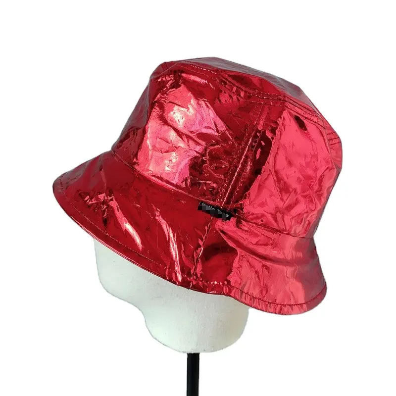ready to ship wholesale men&women unisex golden fashion bright patent PU leather bucket hats unisex Fisherman Hats HIp pop hat