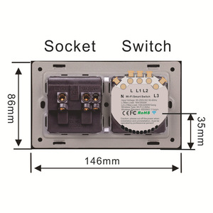Tuya用WiFiスマートスイッチソケット多機能統合壁パネルダブルポールMax. 16Aガラス素材クロスボーダー - Product Image 6