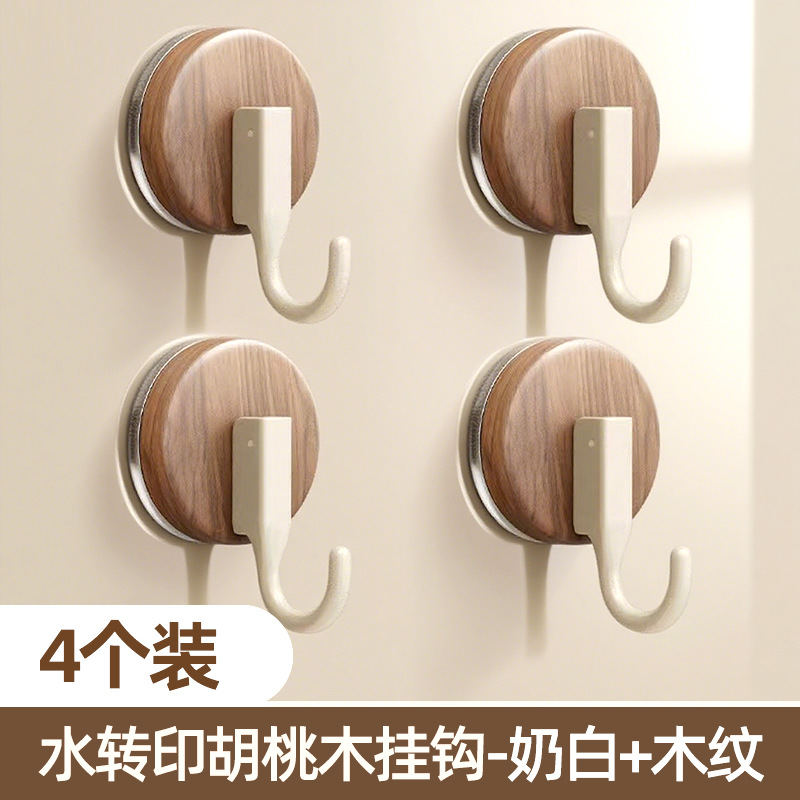 Suction Cup Single Hook Wood Grain - Milk White Hook *4