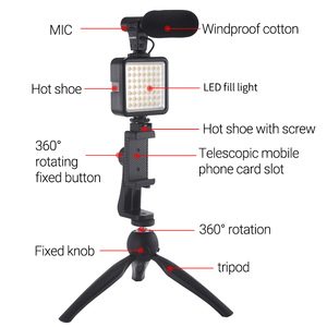 Mamen Camera Microphone+LED Light+Mini Table Tripod Microphone <strong>Kit</strong> for Video Smartphone <strong>Filmmaking</strong> Live Photography Vlogging <strong>Kit</strong> - Product Image 4