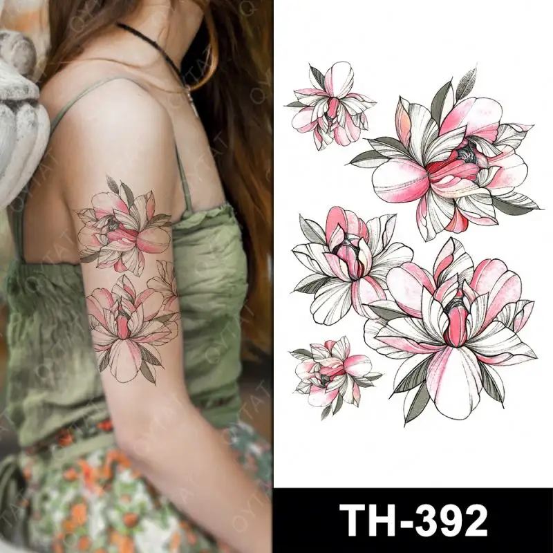 Buena calidad Sexy piel mujeres maquillaje flores falsas tatuajes temporales lavables