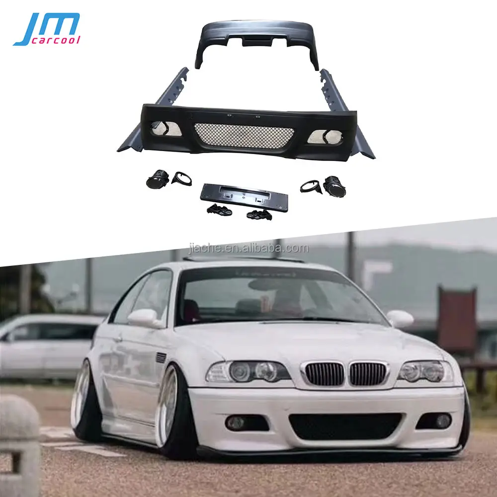 Kit de carrosserie PP non peint Pare-chocs avant Pare-chocs arrière Jupes latérales Tabliers pour BMW Série 3 E46 M3 Style Couvre-coffre accessoires