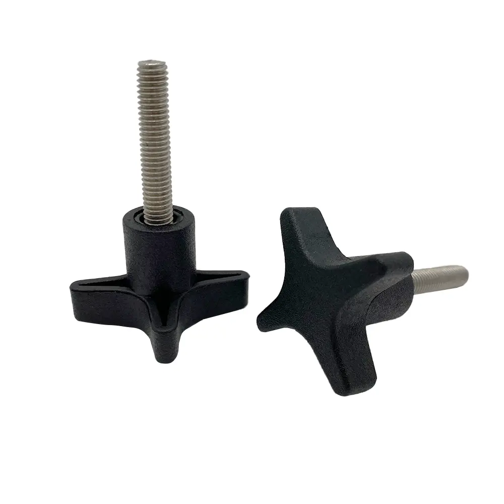 Proveedor de plástico negro estrella de cuatro puntas Metal ajustable muebles nivelador muebles tornillo pie perilla cabeza de plástico tornillos de pulgar